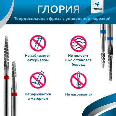 Твердосплавная фреза Глория 18005 (конус закругленный), средняя синяя (Казань) Твердосплавная фреза Глория 18005 (конус закругленный), средняя синяя (Казань)